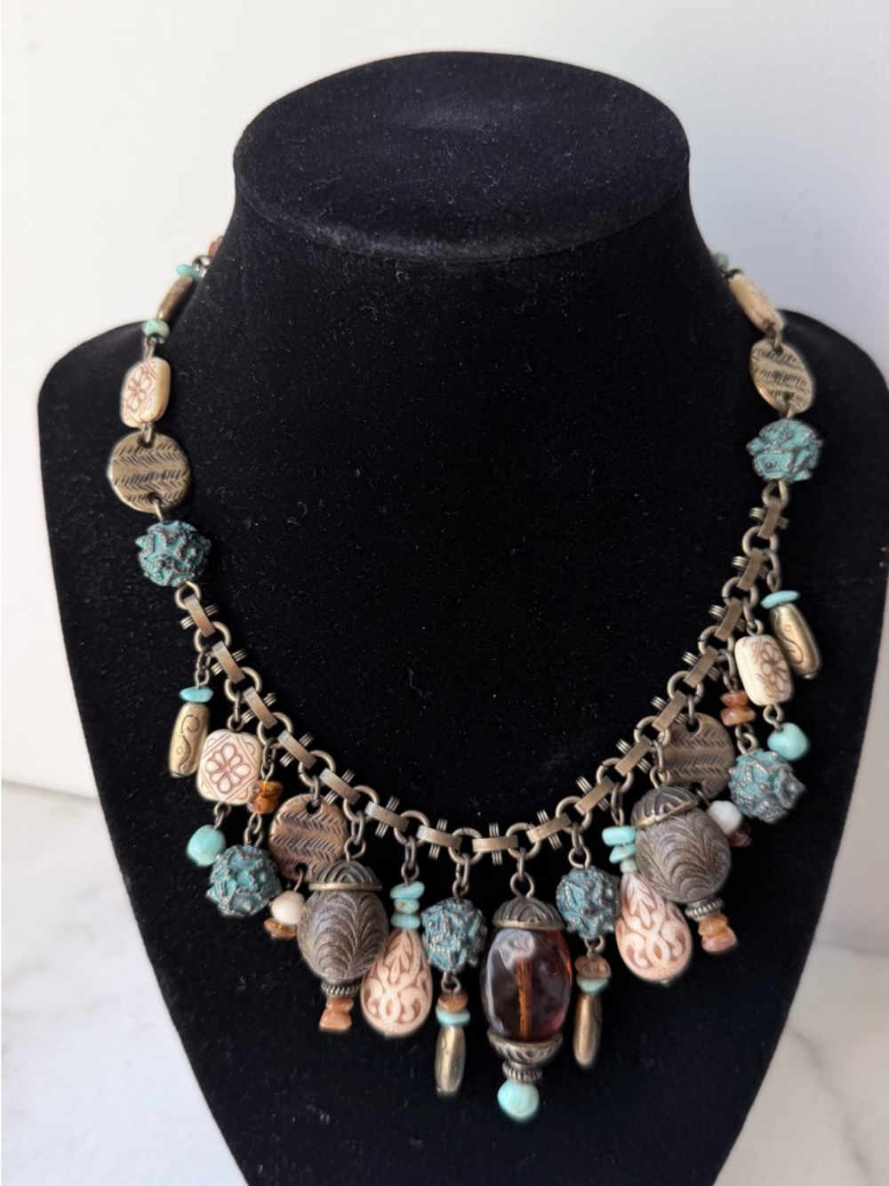 Chico's Turquoise and Bronze Multi-Drop Statement Necklace